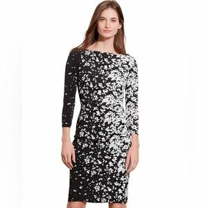 Ralph Lauren Black White Cocktail Long Sleeve Midi Business Dress 10 Stretch #28